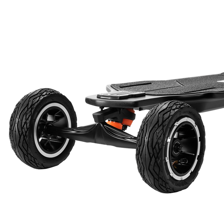 EXWAY® Atlas Pro All-Terrain Electric Skateboard close up view of front tires