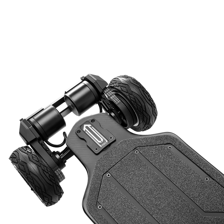 EXWAY® Atlas Pro All-Terrain Electric Skateboard close up of front wheels